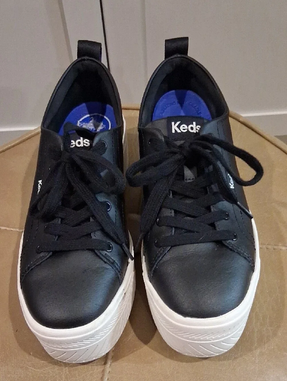 Keds Black Platform Lace-Up Sneakers with White Sole
